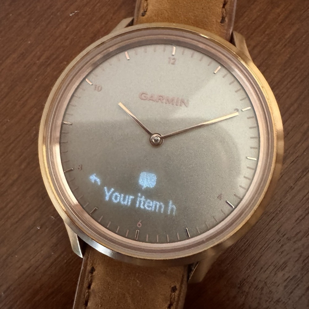 GARMIN Vivomove HR Smartwatch Rose Gold Leather & Silicone Band, Charger, Box - Picture 10 of 16